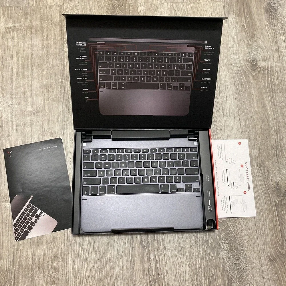 Brydge 12.9 iPad Pro 3rd & 4th Wireless Bluetooth Keyboard w/ Backlit Keys Gray‎